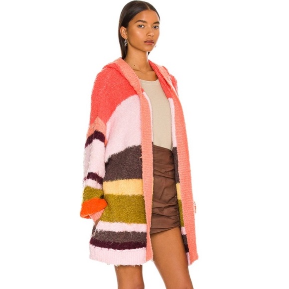 NWOT Free People Dream Team Oversized Striped Fuzzy Eyelash Cardigan, Size XS - Picture 10 of 12